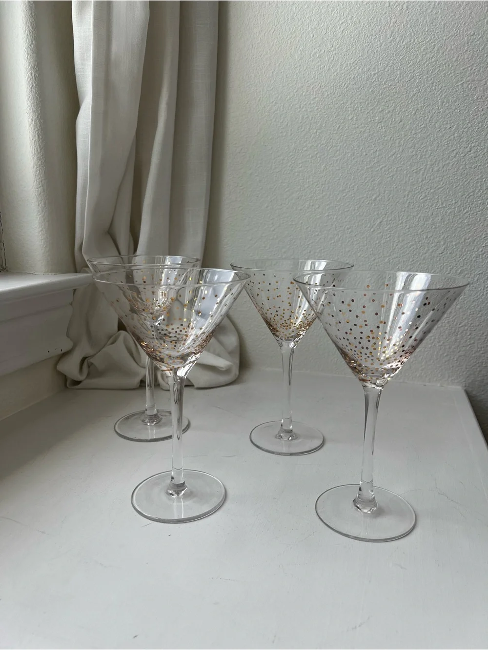 Clear Martini Glasses with Gold Dot Accent - Set of 4